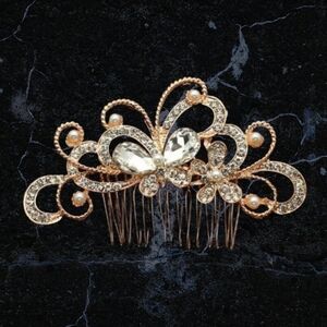 NEW Crystal Y2K gold rose Bridesmaid Headdress Bridal Hair Comb Clip